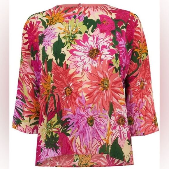 Weekend Max Mara Vorra Silk Top in Fuxia Pink Floral Print w/ Tie Sleeves Size 6 - Picture 12 of 12